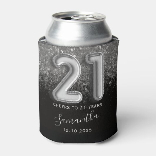 Classy Silver Glitter en Black 21e verjaardag Blikjeskoeler (Blikje Voorkant)