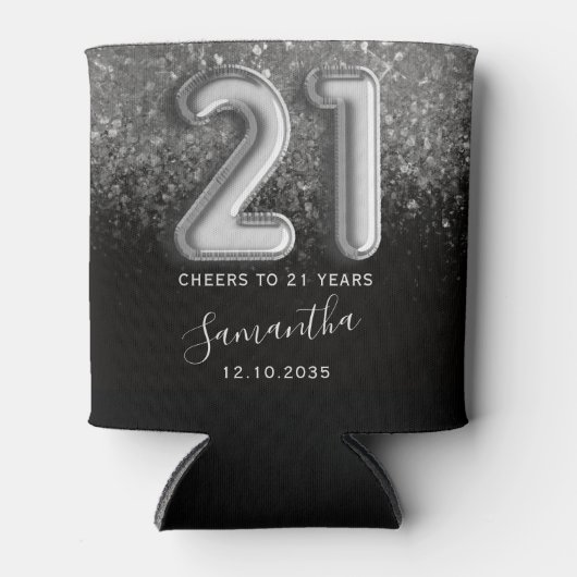 Classy Silver Glitter en Black 21e verjaardag Blikjeskoeler (Voorkant)