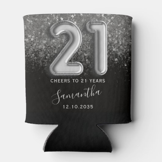 Classy Silver Glitter en Black 21e verjaardag Blikjeskoeler (Achterkant)