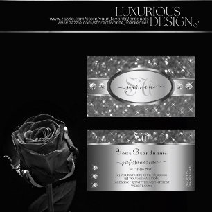 Classy Silver Glitter Sparkle Diamonds Initialen Visitekaartje