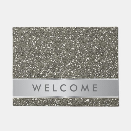 Classy Silver Glitter Welkom Deurmat (Voorkant)