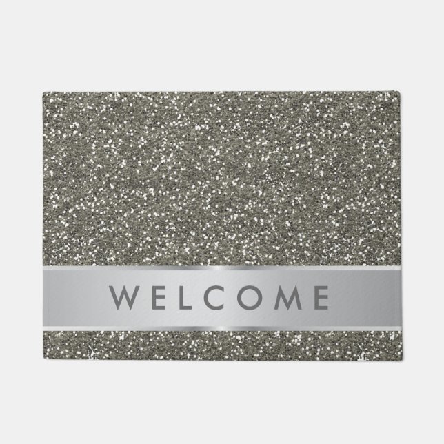 Classy Silver Glitter Welkom Deurmat (Voorkant)