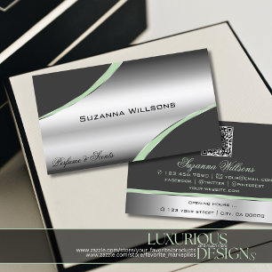 Classy Silver Grey Curved Decor Lines en QR-code Visitekaartje