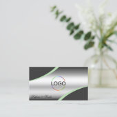 Classy Silver Grey Curved Decor Lines Logo Foto Visitekaartje (Staand voorkant)