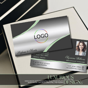 Classy Silver Grey Curved Decor Lines Logo Foto Visitekaartje