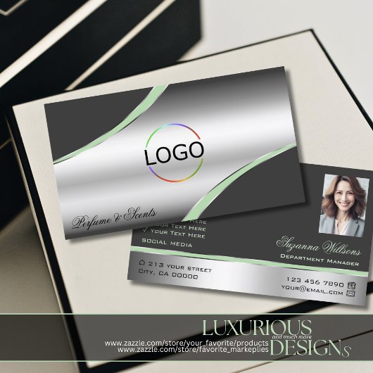 Classy Silver Grey Curved Decor Lines Logo Foto Visitekaartje