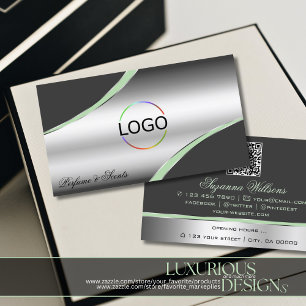 Classy Silver Grey Curved Decor Lines Logo QR Code Visitekaartje