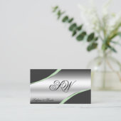 Classy Silver Grey Curved Lines Monogram QR-code Visitekaartje (Staand voorkant)