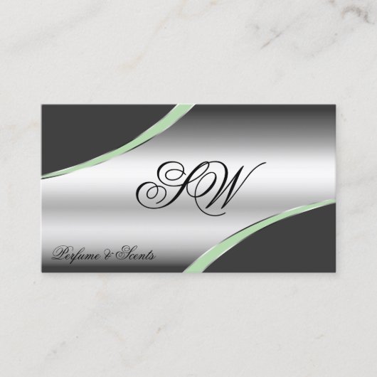 Classy Silver Grey Curved Lines Monogram QR-code Visitekaartje (Voorkant)