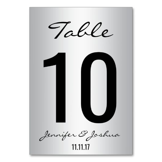Classy Silver Trouwtafel Nummers Kaarten Sjabloon (Voorkant)