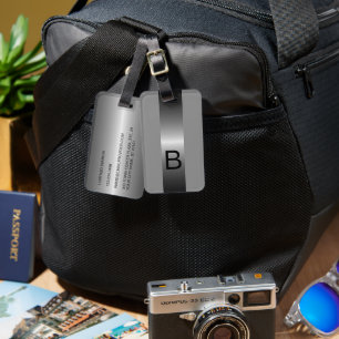 Classy Simple Black Silver Steel Grey Metallic Bagagelabel