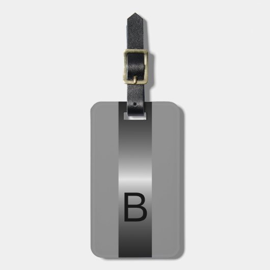 Classy Simple Black Silver Steel Grey Metallic Bagagelabel (Voorkant verticaal)