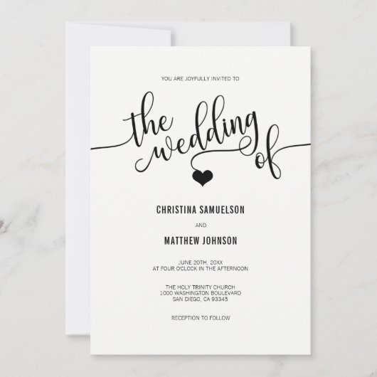 Classy Simple Black & White Heart Wedding Kaart (Voorkant)