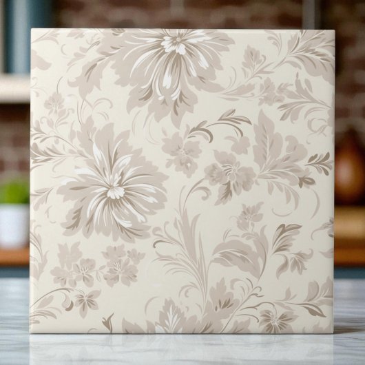 Classy Simple Floral Soft Beige Tegeltje