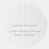 Classy Simple Ivory White Leather Texture Address Ronde Sticker (Voorkant)