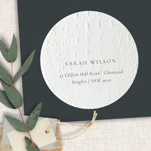 Classy Simple Ivory White Leather Texture Address Ronde Sticker