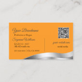 Classy Sinaasappel Wavy Silver Decor Initialen QR- Visitekaartje (Achterkant)