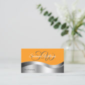 Classy Sinaasappel Wavy Silver Decor Initialen QR- Visitekaartje (Staand voorkant)