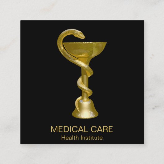 Classy Snake Bowl Hygieia Medical Gold Caduceus Vierkante Visitekaartje (Voorkant)