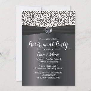 Classy Snow Leopard Print Black Ribbon Retiment Kaart