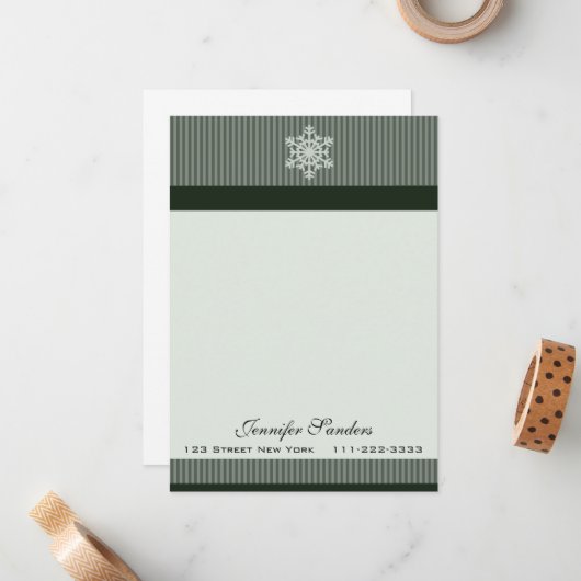 Classy Snowflake Custom Note Cards Green Notitiekaartje (Voorkant / Achterkant in situ)