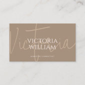 Classy Soft Neutral Beige Script QR Code Visitekaartje (Voorkant)