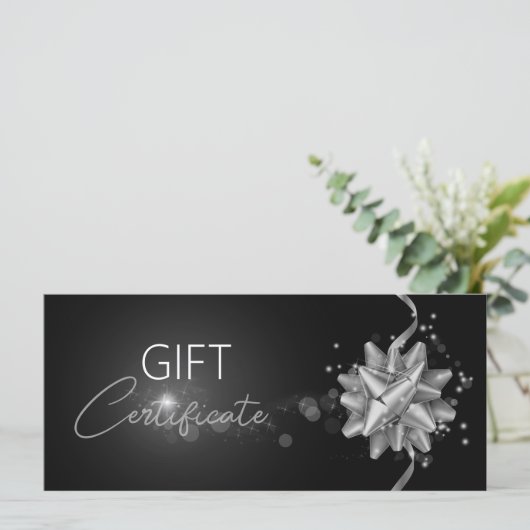 Classy Solid Silver Bow Elegant Black Gift Card (Staand voorkant)