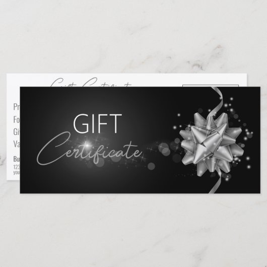 Classy Solid Silver Bow Elegant Black Gift Card (Voorkant / Achterkant)