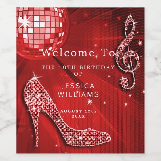 Classy Sparkle Heels Red Disco Ball Verjaardag Wijn Etiket (Enkel label)