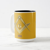 Classy Square & Compass Monogrammed Tweekleurige Koffiemok (Voorkant links)