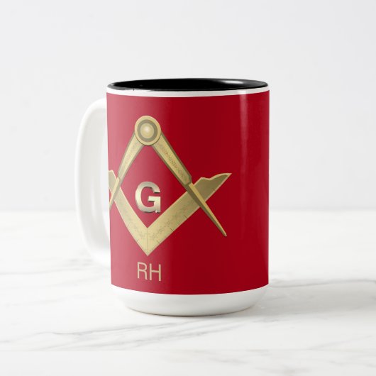 Classy Square & Compass Monogrammed Two-Tone Coffe Tweekleurige Koffiemok (Voorkant links)