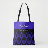 Classy Squares Blue and Black Monogrammed Draagtas (Voorkant)