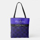 Classy Squares Blue and Black Monogrammed Draagtas (Achterkant)