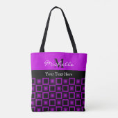 Classy Squares Pattern Black en Paars Monogram Draagtas (Achterkant)