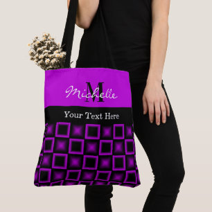 Classy Squares Pattern Black en Paars Monogram Draagtas