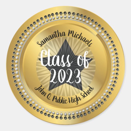 Classy Star Gold Class of 2022 Afstuderen Ronde Sticker (Voorkant)