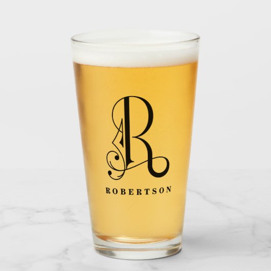 Classy Stijlvolle Monogram Initiaal R & Achternaam Glas (Voorkant gevuld)