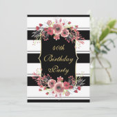 Classy Stripes Floral Waterverf 40e verjaardag Kaart (Staand voorkant)