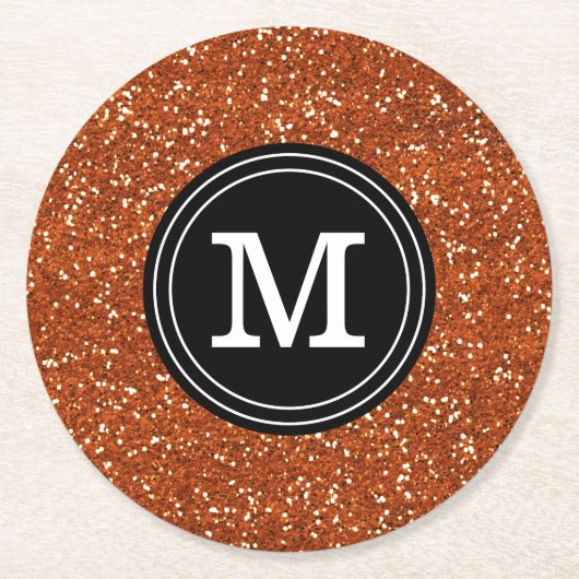 Classy Stylish Brown Glitter Custom Monogram Ronde Kartonnen Onderzetter (Voorkant)