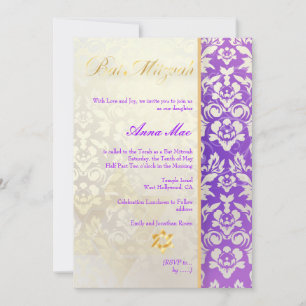 Classy + Stylish Damask Bat Mitzvah/Lavender Blue Kaart