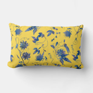 Classy Stylish Elegant Blue Passion Flowers Yellow Kussen