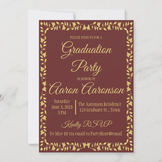 Classy Stylish Gold op Maroon Afstuderen (Voorkant)