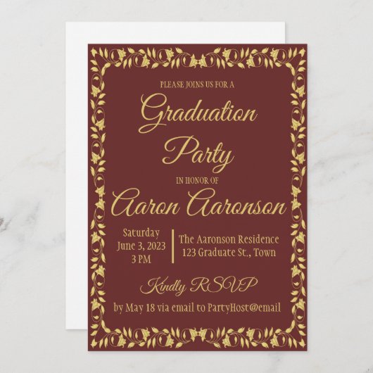 Classy Stylish Gold op Maroon Afstuderen (Voorkant / Achterkant)