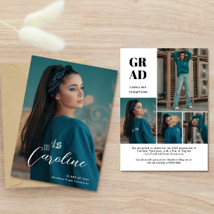 Classy Stylish Script Photo Collage Afstuderen Aankondiging