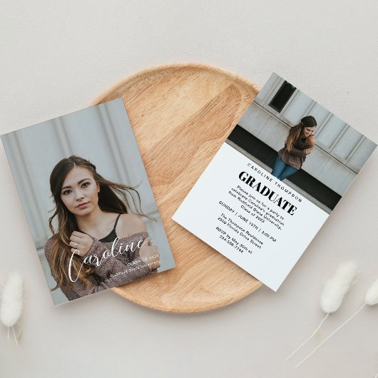 Classy Stylish Script Two Photo Afstuderen Aankondiging