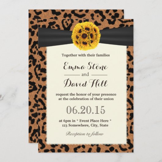 Classy Sunflower Ball Leopard Print Weddenschap Kaart (Voorkant / Achterkant)