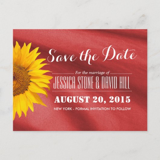 Classy Sunflower Red Fabric Save the Date Aankondigingskaart (Voorkant)