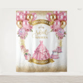 Classy Sweet Sixteen Banner Roze Jurk Gouden Spark Wandkleed (Voorkant)