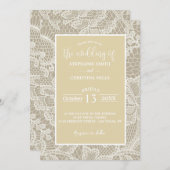 Classy Tan Lace bruiloft uitnodiging (Voorkant / Achterkant)