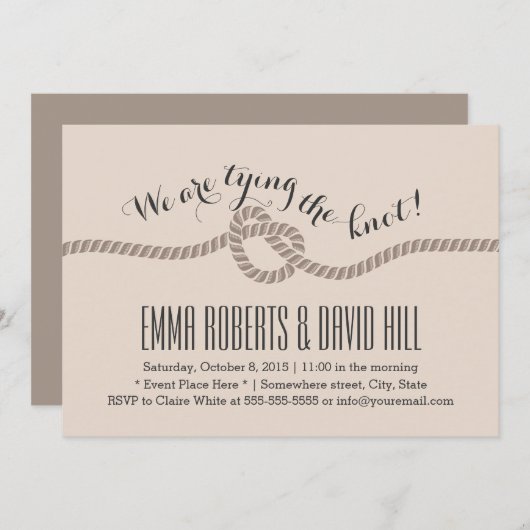 Classy Tan Tying to the Knot Wedding Invitations (Devant / Derrière)
